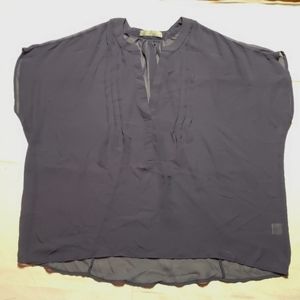 Olivia Moon Shirt Women's Medium Blue Sheer Cover Up Top Short Sleeve V-Neck Tee